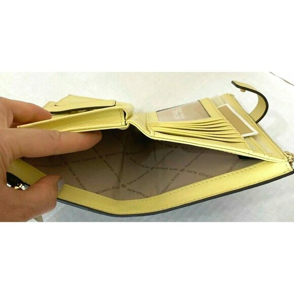S Michael Kors Jet Set Signature Double-Zip Wristlet Brown Yellow NWT $198 - Picture 5 of 9